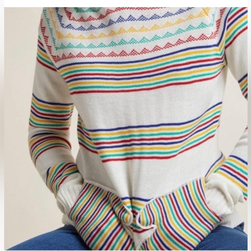 Modcloth Smitten Mitten Rainbow Striped Knit Sweater Hoodie Medium - Picture 2 of 6